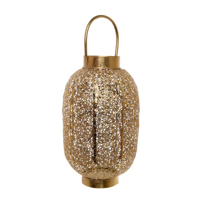 Darien Filigree Cylinder Lantern Gold (20cmDx37cmH)