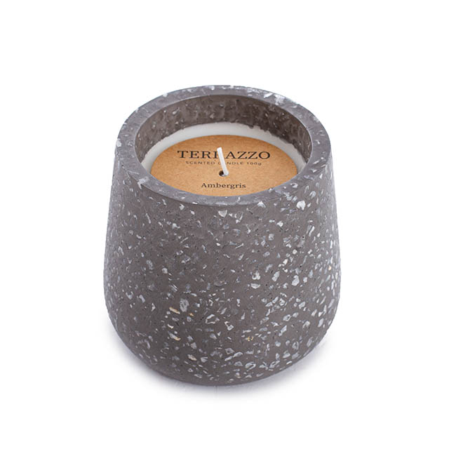 Scented Candle Terrazzo Ambergris Grey Large (9.8x10cmH)