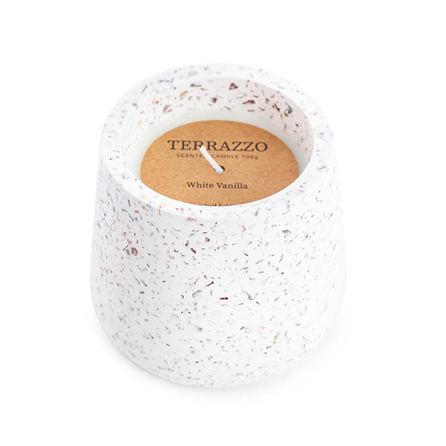 Scented Candle Terrazzo Vanilla White Large (9.8x10cmH)