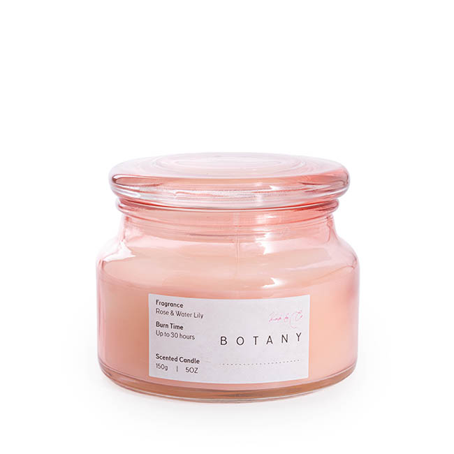 Scented Candle Botany Jar Pink Rose & Water Lily (10x8cmH)