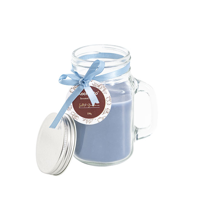 Scented Mason Jar Candle Dusty Blue White Gardenia (8x13cmH)
