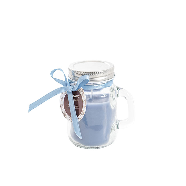 Scented Mason Jar Candle Dusty Blue White Gardenia (6x8cmH)