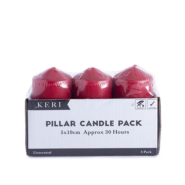 Dome Pillar Candle Red 30 Hours (5x10cmH) Pack 3