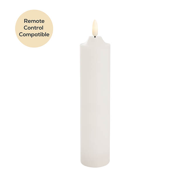 Wax LED Trueflame Flickering Pillar Candle White (5DX23cmH)