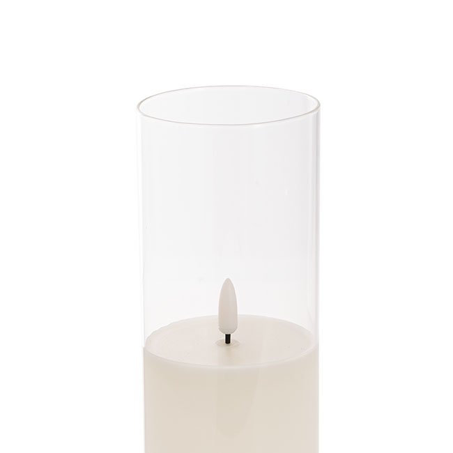 LED Glass Trueflame Flickering Event Pillar Candle 7.5x30cmH