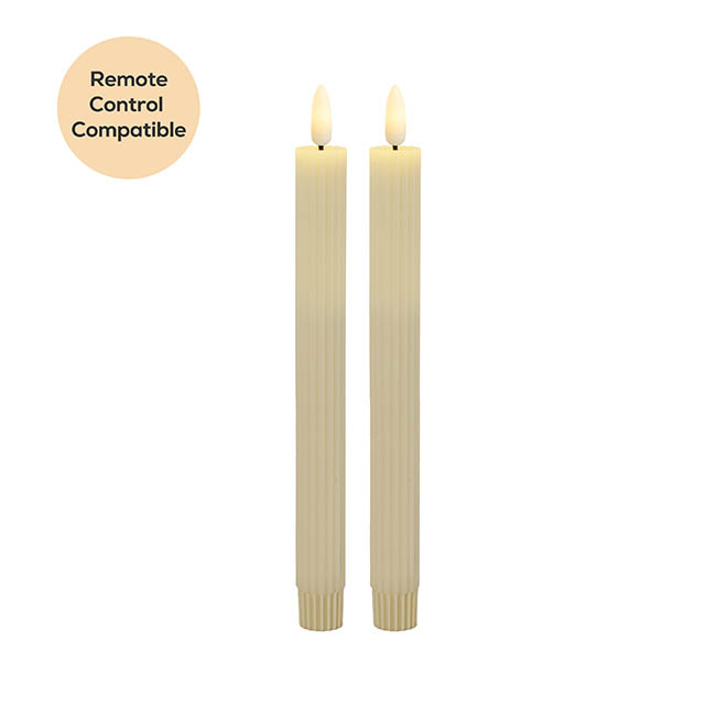 Wax LED Trueflame Fluted Taper Candle Ivory 2PK (2x24.5cmH)