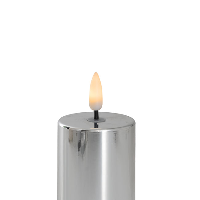 Event LED Trueflame Flickering Pillar Candle Chrome 5DX21cmH