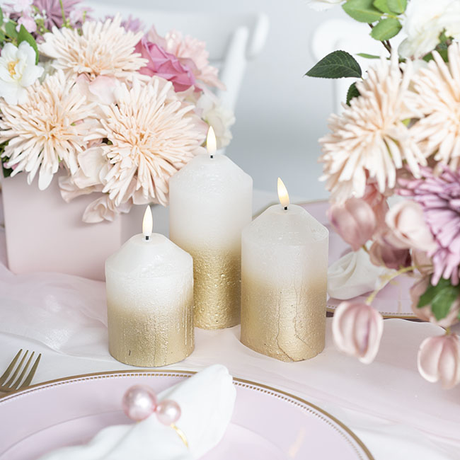 Event LED Pillar Candle Frosted Gold 7.5DX12.5cmH