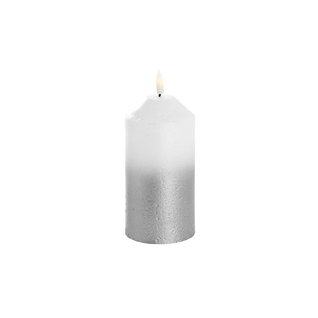 Event LED Pillar Candle Frosted Silver 7.5DX15cmH