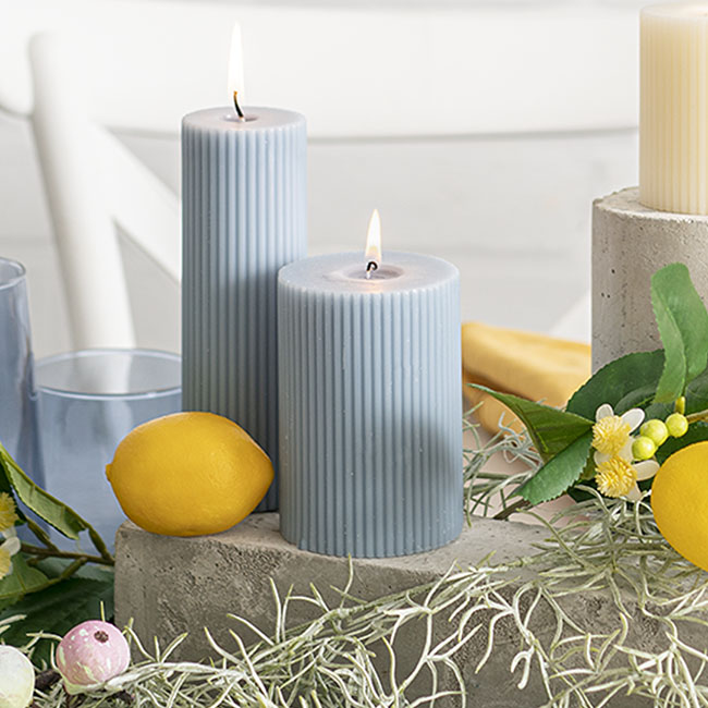Roman Fluted Pillar Candle French Blue (7x10cmH)