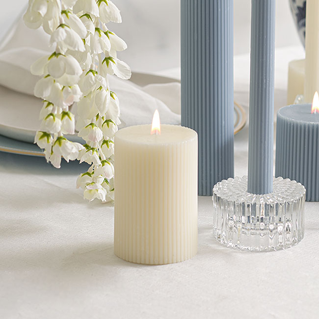 Roman Fluted Pillar Candle Off White (7x10cmH)
