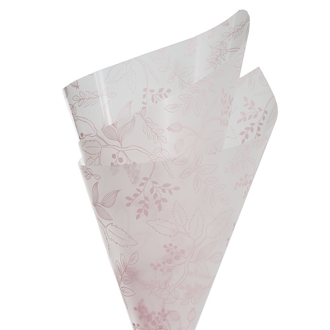 Cello Frosted Hand Drawn Leaves 40mic Pink (50x70cm)Pack 100