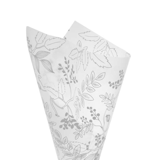 Cello Frosted Hand Drawn Leaves 40mic White(50x70cm)Pack 100