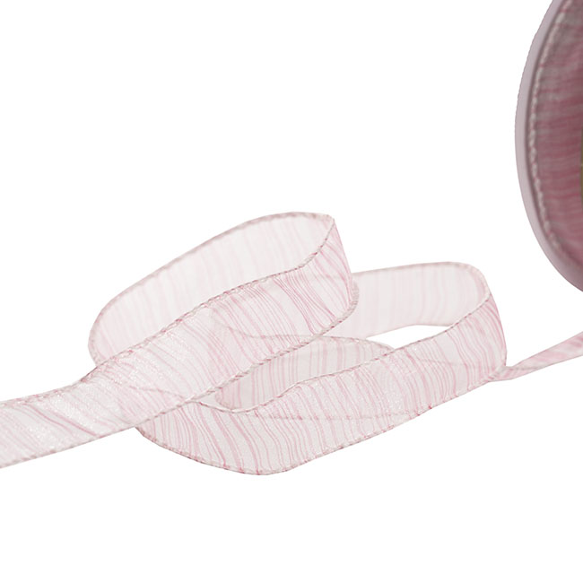 Ribbon Organza Wire Edge Striped Baby Pink (25mmx20m)