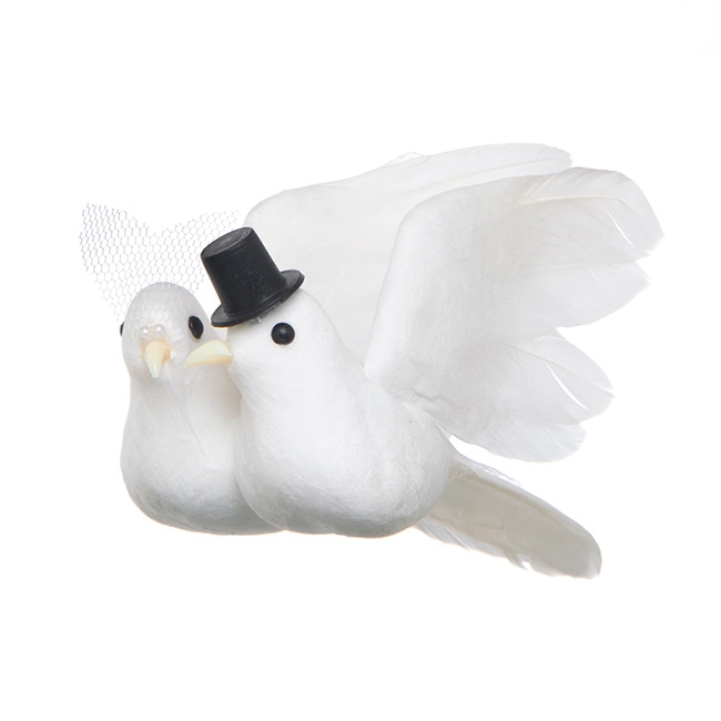 Bird Dove Bride & Groom with Clip White (13cmD)