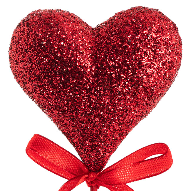 Love Heart Glitter Pick Pack 4 Red (30cmH)