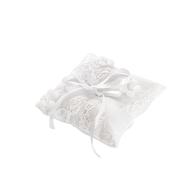 Wedding Ring Cushion Lace White (15x15cmH)