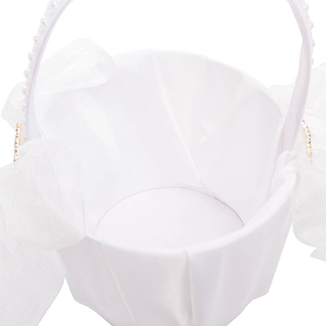 Organza Embellished Flower Girl Basket White (12.5cmDx22cmH)