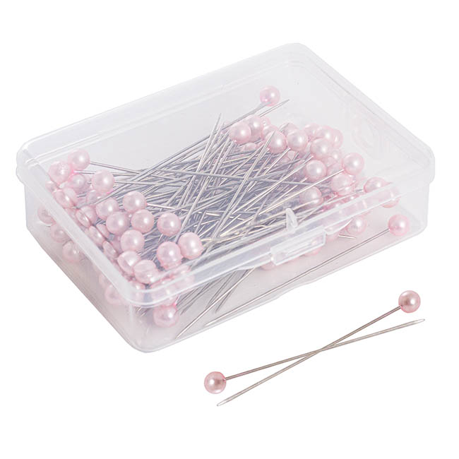 Pearl Pins Round Head Bulk 100 Pack Soft Pink (6mmx6.5cmH)