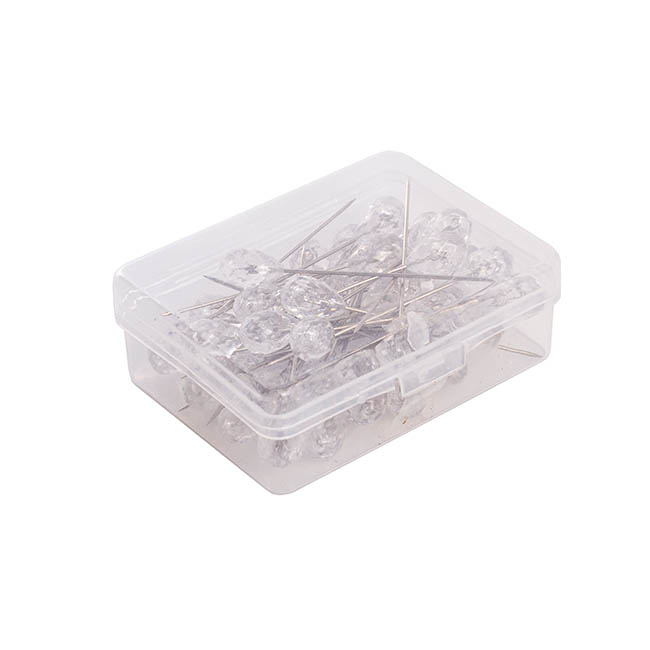 Crystal Head Pins Pack 50 Clear (8mmx5.2cmH)