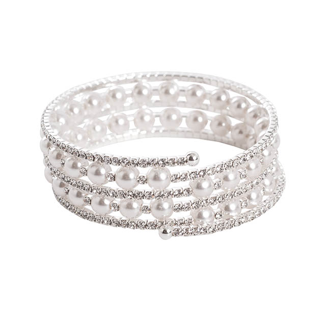 Pearl & Diamante Corsage Bracelet Cream (5.5cmDx1.8cmH)