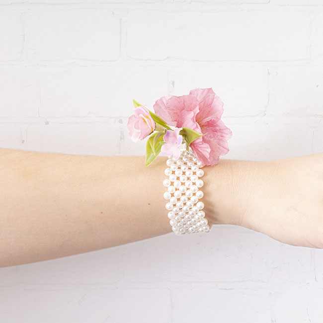 Corsage Pearl Wrist Bracelet w Ribbon Pack 2 (8cmLx2.5cmH)