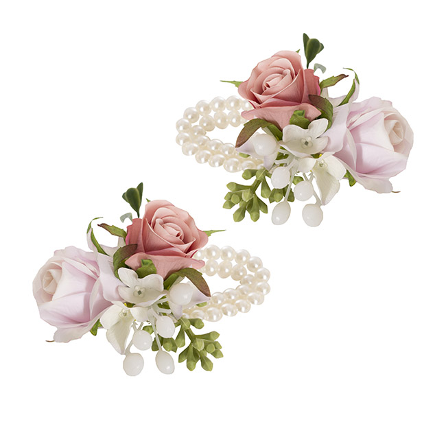 Artificial Rose Hydrangea Pearl Bracelet Pack2 Lilac (12cmH)