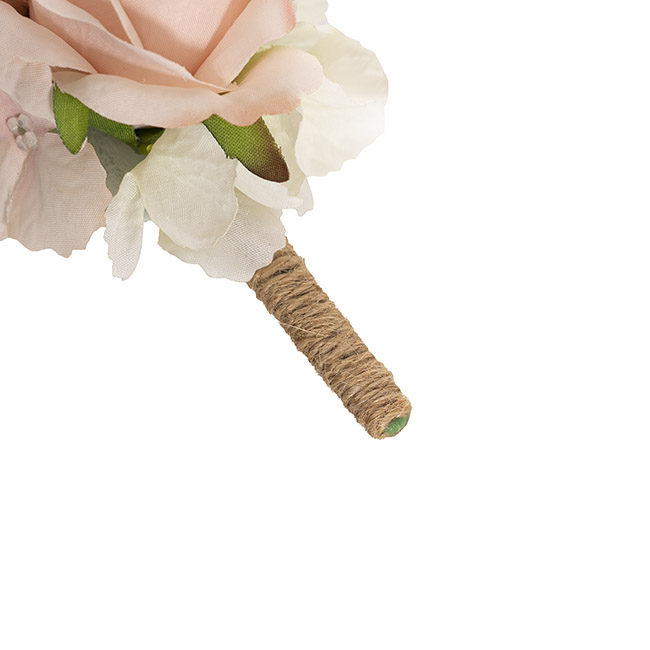 Rose & Babys Breath Boutonniere Pack 2 Pink & Cream (13cmH)