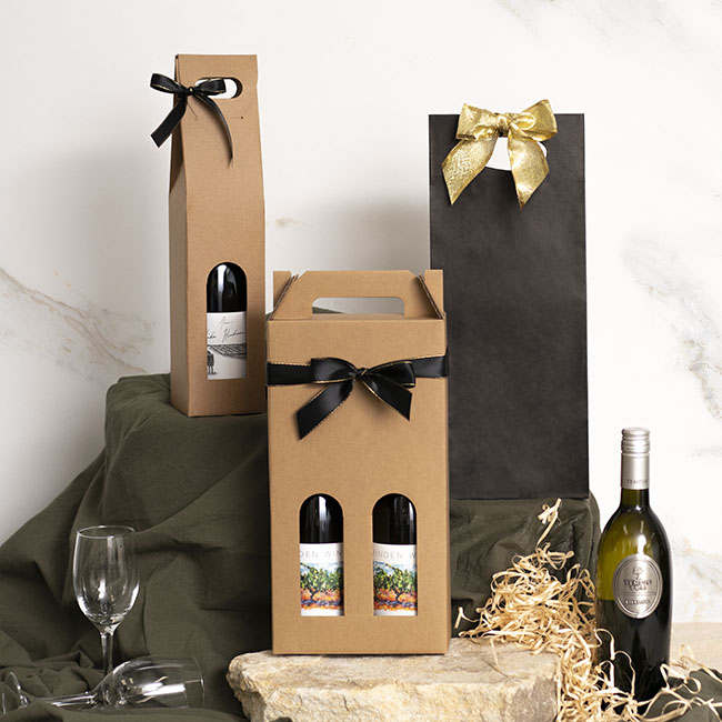 Wine Box Gable Handle Double Bottle Kraft (9x17.5x39.5cmH)
