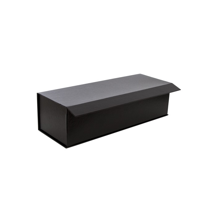 Wine Box Magnetic Lid Ribbed Black (11x9x33.5cmH)