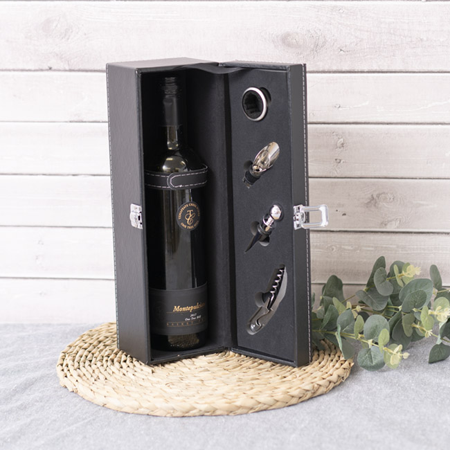 Premium Wine Box with Accessories Black (35.5x10x12cmH)