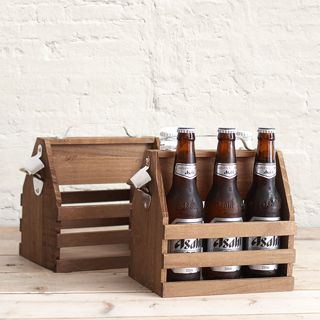 Wooden Beer Bottle 6 Pack Carrier Natural (21.5x15.5x25cmH)