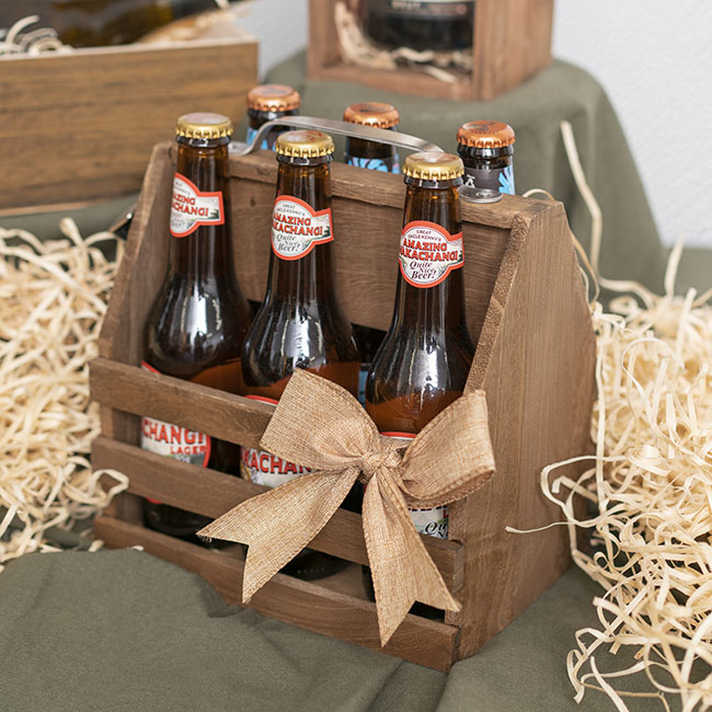 Wooden Beer Bottle 6 Pack Carrier Natural (21.5x15.5x25cmH)