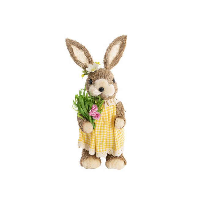 Bunny in Dress with Flower Bouquet Yellow (30cmH)
