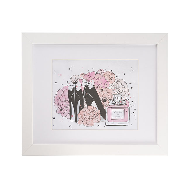Framed Picture Peony Stilettos & Perfume Pink (40.6x50.8cmW)