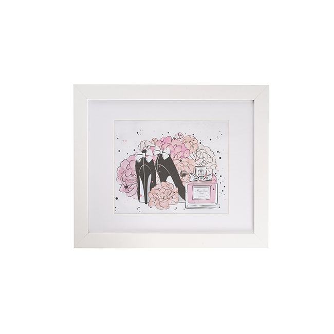 Framed Picture Peony Stilettos & Perfume Pink (28cmx35.5cmW)