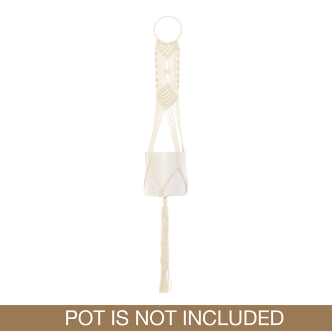 Macrame Hanging Pot Holder Boho White (105cm)
