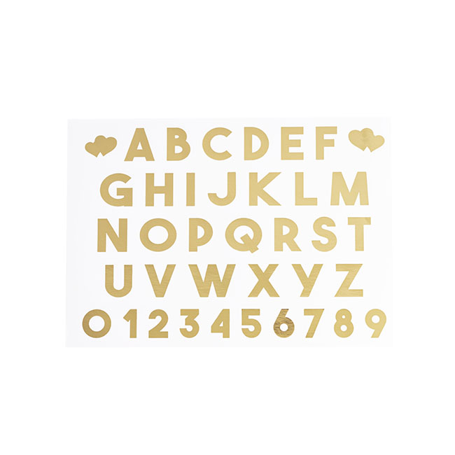 Sticker Alphabet & Numbers Pack 10 Gold (20x28cmL)