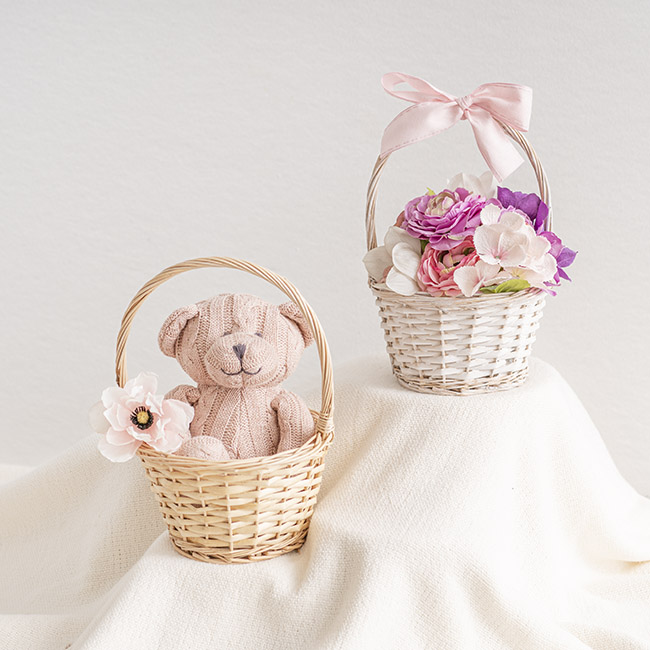 Flower girl basket Willow Basket flower girl basket with pink flowers
