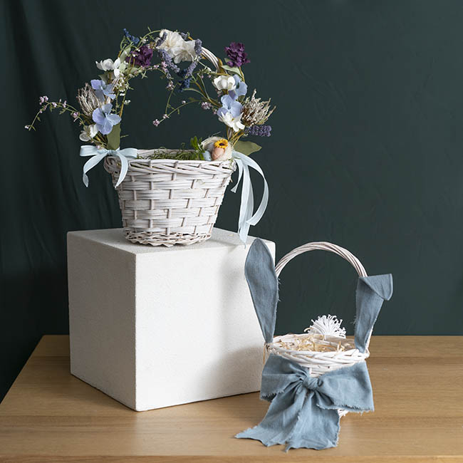 Flower Girl Basket Oval Willow White (21x23x12cmH)