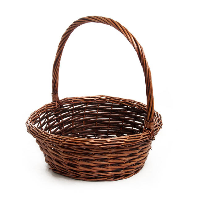 Willow Basket with Handle Round Copper (35cmDx13cmH)