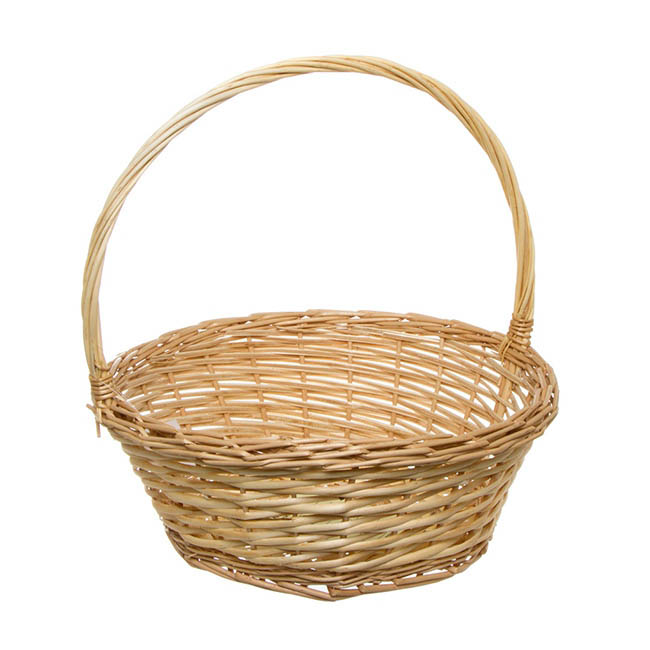 Willow Basket with Handle Round Natural (35cmDx13cmH)