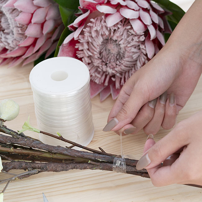 Elastic Bouquet Tying Tape Roll Clear (6mmx150m)