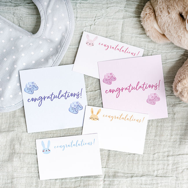 Cards White Congratulations Bunny Pink (10x6.5cmH) Pack 50
