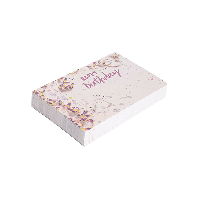 Cards White Birthday Streamers Pink (10x6.5cmH) Pk 50