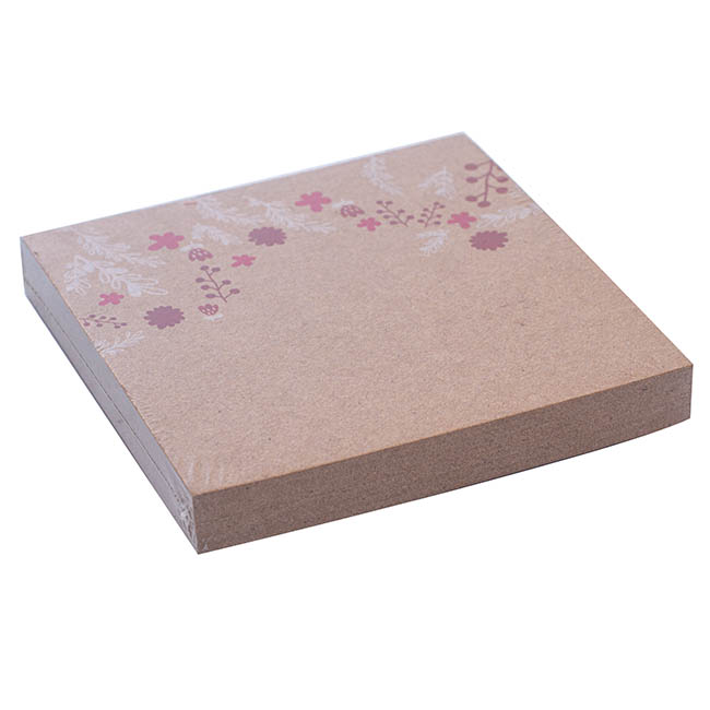 Square Cards Brown Kraft Floral Scatter Pk50 Pink (10x10cm)