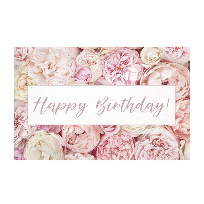 Cards White Happy Birthday Pink Flowers  (10x6.5cmH) Pack 50