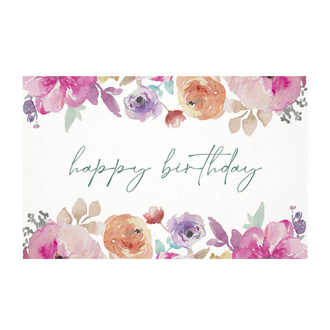 Cards White Birthday Pastel Pink Florals (10x6.5cmH) Pack 50