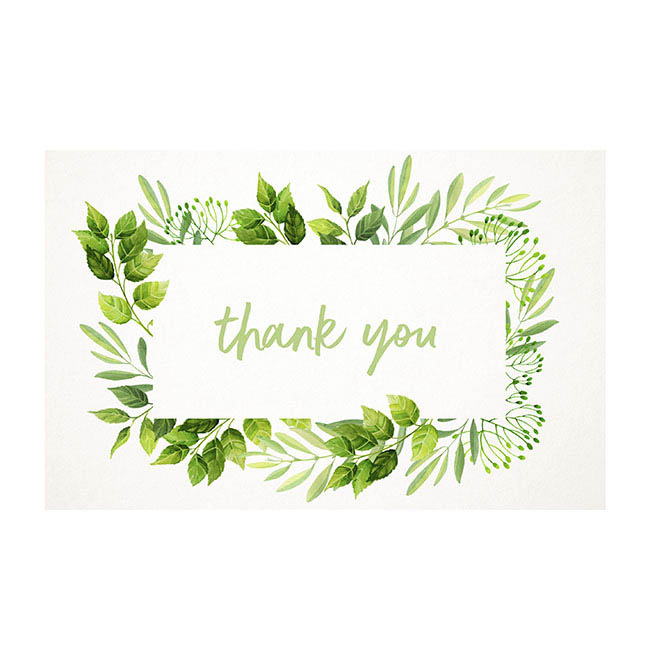 Cards White Thank You on Greenery (10x6.5cmH) Pack 50