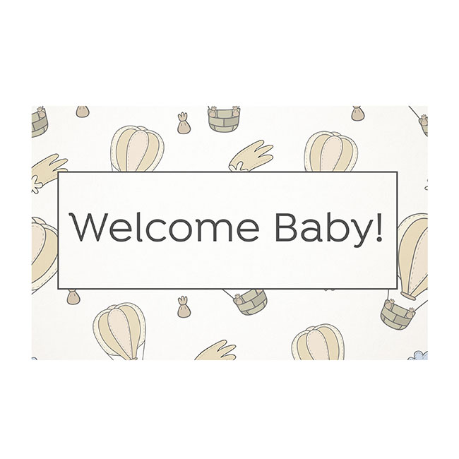 Cards White Welcome Baby on Air Balloons (10x6.5cmH) Pack 50